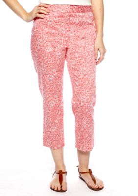 Rafaella Form + Function Petite White Bloom Printed Classic Fit Capri