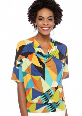 Rafaella Form + Function Petite Jewel Box Printed Top with Dolman Sleeves