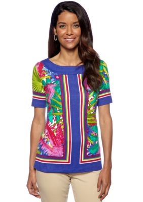 Rafaella Form + Function Petite Tropical Scarf Print Top
