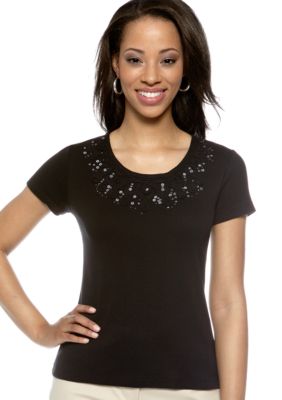 Rafaella Form + Function Petite Embellished Scoop Neck Top