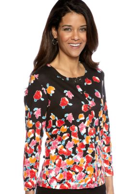 Rafaella Form + Function Petite Rose Border Cardigan