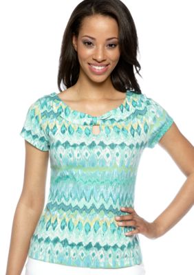 Rafaella Form + Function Petite Watercolor Print Keyhole Top
