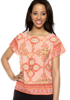 Rafaella Form + Function Petite Scarf Print Boxy Top