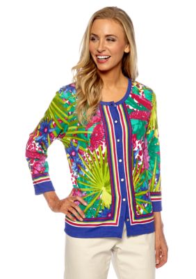 Rafaella Form + Function Tropical Print Cardigan