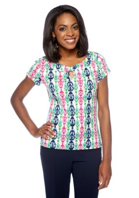 Rafaella Form + Function Printed Keyhole Top