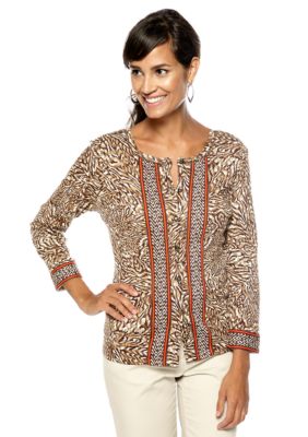 Rafaella Form + Function Abstract Animal Print Cardigan