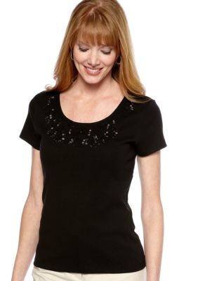 Rafaella Form + Function Embellished Scoop Neck Tee