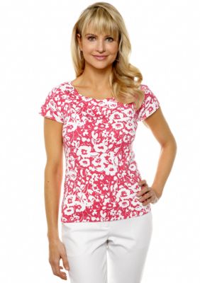 Rafaella Form + Function Bi-Color Floral Print Top