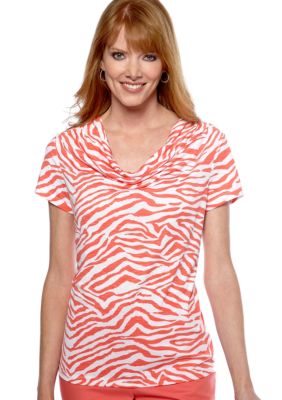 Rafaella Form + Function Animal Print Cowl Neck Top