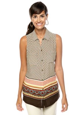 Rafaella Form + Function Printed Button Down Blouse