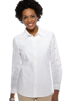 Rafaella Form + Function Eyelet Button Down Blouse