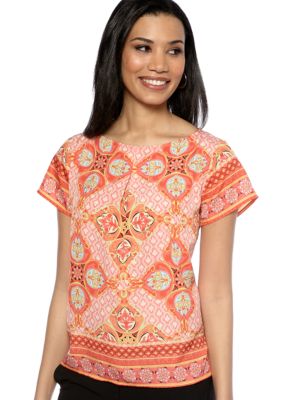 Rafaella Form + Function Scarf Print Boxy Top