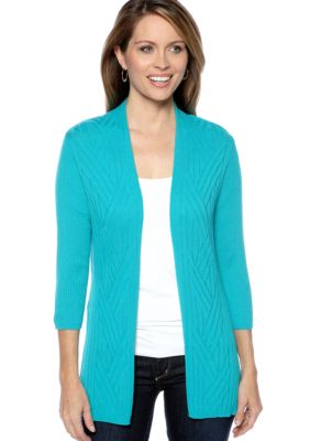 Kim Rogers&reg; 3/4 Sleeve Mixed Rib Stitch Open Cardigan