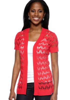 Kim Rogers Short Sleeve Open Diamond Stitch Cardigan