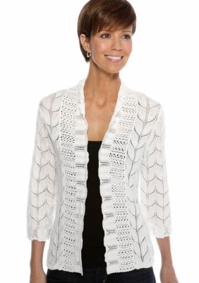 Kim Rogers&reg; Three Quarter Sleeve Pointelle Stitch Open Cardigan