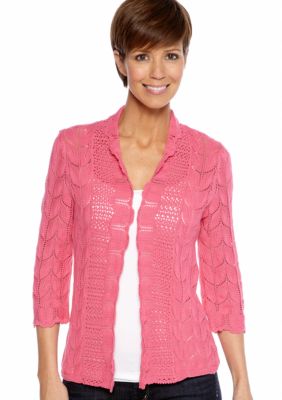 Kim Rogers&reg; Three Quarter Sleeve Pointelle Stitch Open Cardigan