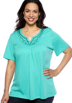 Kim Rogers&reg; Plus Size Embroidered Yoke Flutter Sleeve Top