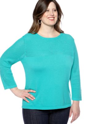 Kim Rogers Plus Size Floral Pattern Yoke Pullover Sweater