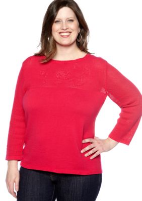 Kim Rogers&reg; Plus Size Floral Pattern Yoke Pullover Sweater