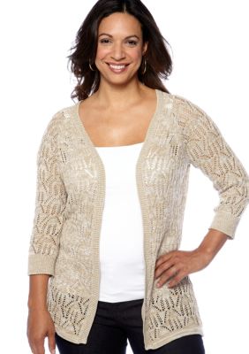 Kim Rogers&reg; Plus Size Pointelle Mixed Yarn Cardigan