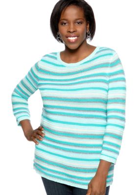 Kim Rogers Plus Size Stripe Pullover Sweater