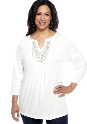 Kim Rogers Plus Size Embellished Bib Knit Top
