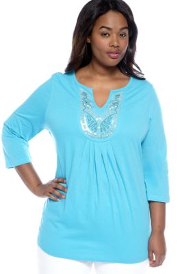 Kim Rogers&reg; Plus Size Embellished Bib Knit Top