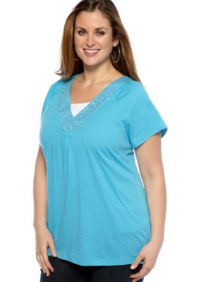 Kim Rogers&reg; Plus Size Studded V-Neck Knit Top