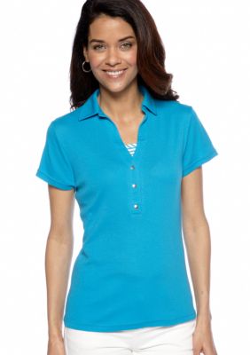 Kim Rogers Petite Collared Shirt with Stripe Inset