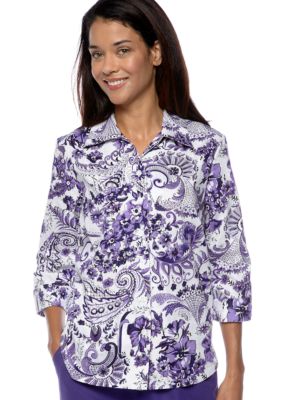 Kim Rogers&reg; Petite Printed Cotton Embroidered Blouse