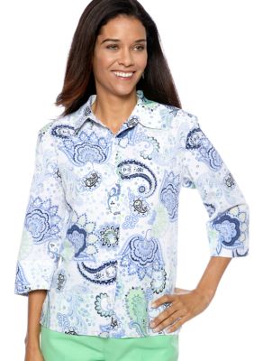 Kim Rogers Petite Print Newport Crinkle Blouse