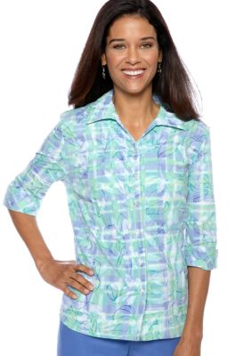 Kim Rogers Petite Print Crush Burnout Plaid Blouse