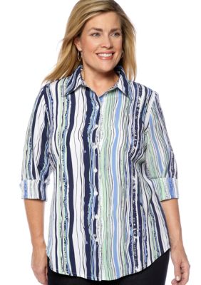 Kim Rogers Plus Size Striped Newport Crinkle Blouse