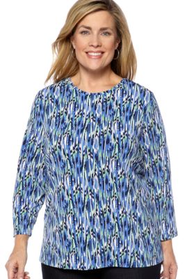 Kim Rogers Plus Size Printed Microfine Jersey Knit Top