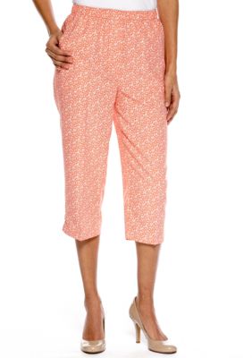 Kim Rogers Petite Printed Microfiber Capri with Tab Cuffs