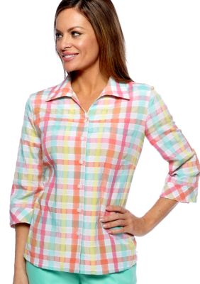 Kim Rogers Petite Textured Plaid Blouse