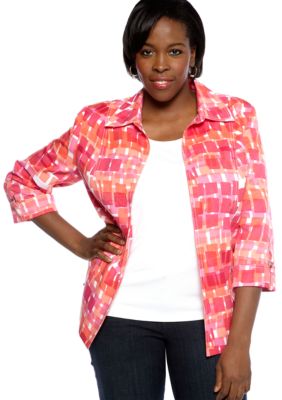 Kim Rogers Plus Size Printed Open Front Jacket With Hardware