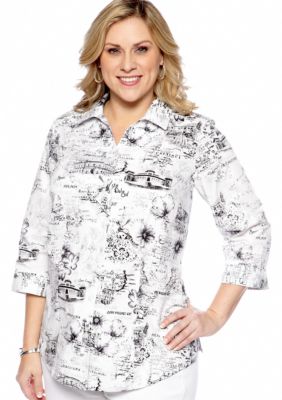 Kim Rogers Plus Size Script Printed Woven Top