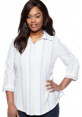 Kim Rogers Plus Size Pastel Stripe Woven Top