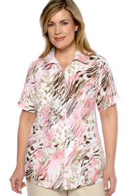 Kim Rogers Plus Size Printed Crinkle Blouse
