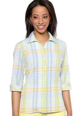 Kim Rogers Petite Textured Plaid Blouse