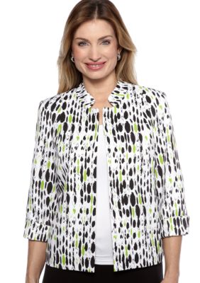 Kim Rogers Printed Open Front Madarin Collar Jacket