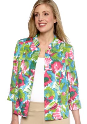 Kim Rogers Printed Open Front Madarin Collar Jacket