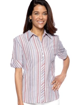 Kim Rogers Petite Textured Stripe Short Sleeve Blouse