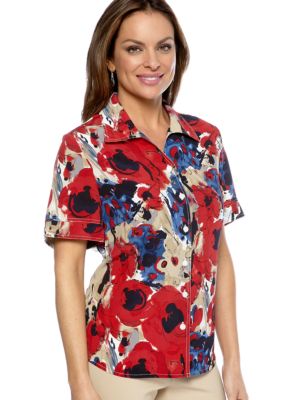 Kim Rogers Petite Printed Newport Crinkle Short Sleeve Blouse