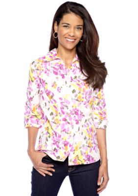 Kim Rogers Petite Crush Burnout Button Down Blouse