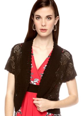 New Directions Petite Short Sleeve Pointelle Shrug