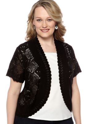 New Directions&reg; Plus Size Crochet Scallop Trim Shrug