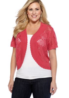New Directions&reg; Plus Size Crochet Scallop Trim Shrug