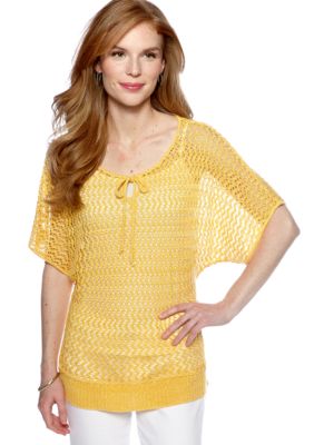 New Directions Tie Front Open Work Sweater